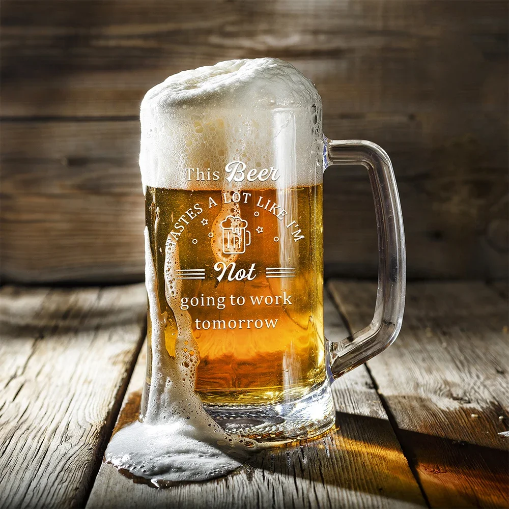 Custom Text Thick Glass Beer Mug High-capacity Transparent Unbreakable Milk Coffee Juice Water Cup Barware Drinkware Party Bar