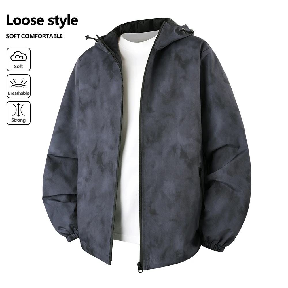 

Autumn New Men's Loose Hooded Jacket Fashion Printed Soft Comfortable Casual Male Coats American High Street Outerwear