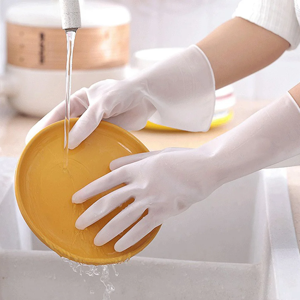 

2Pairs Reusable Durable Latex Dishwashing Gloves Stylish Medium Size Cleaning Accessories Dish Gloves Dishwashing Glove