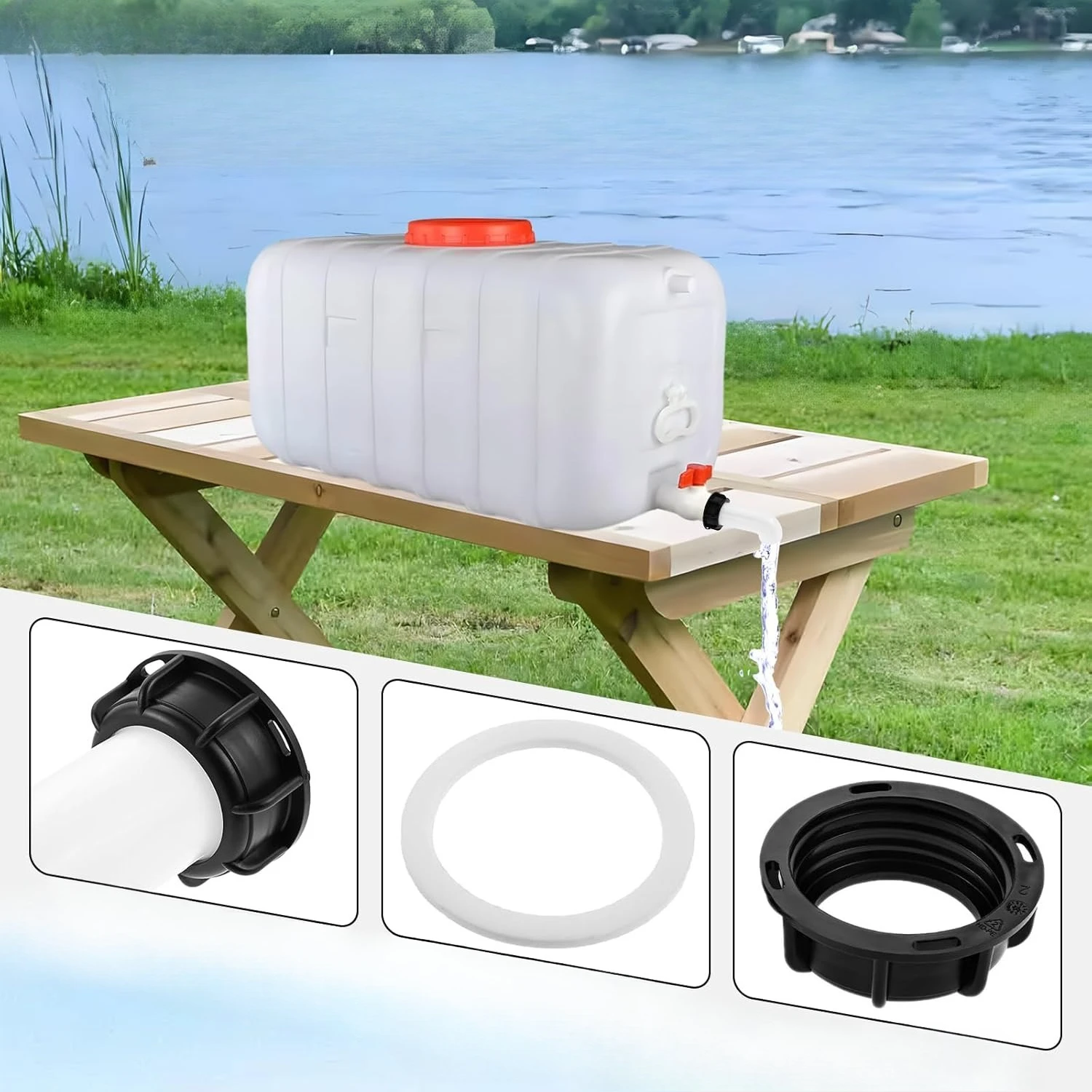 IBC水タンク用 60mmタンク排水口カバー、内ネジ出口ホース接続延長アダプター、バレルノズルバルブタップキャップ 2個