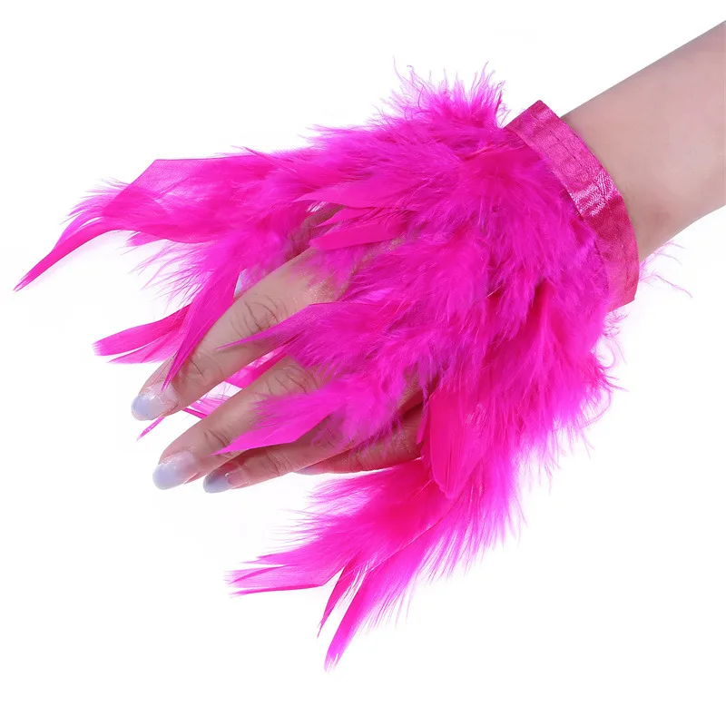 นกกระจอกเทศ Feather Cuff สายรัดข้อมือเสื้อขนเฟอร์นกกระจอกเทศ Feather Cuffs Feather Cuff สร้อยข้อมือ Snap Clap On ซาตินเสื้อ Elegant