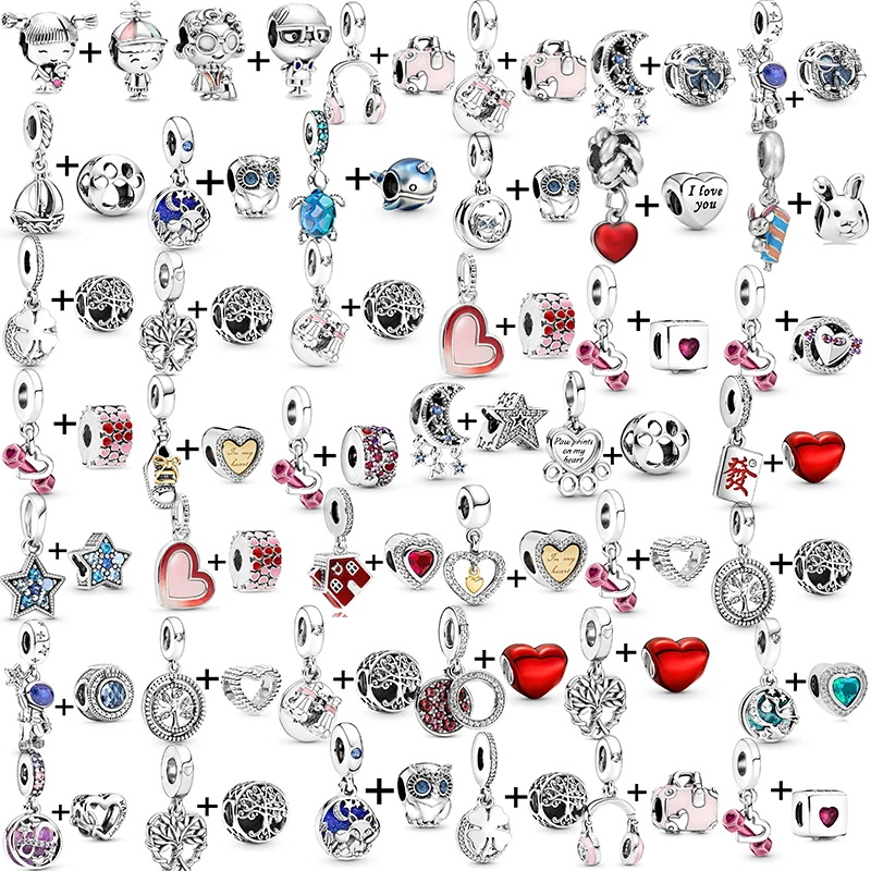 2Pcs/Lot Boy Girls Heart Charm Beads Pendant Fits DIY Brand Bracelets Necklaces For Women Girl Jewelry Making Gift Dropshipping