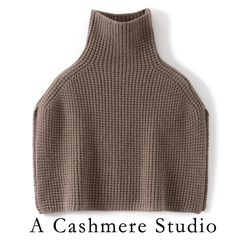 LHZSYY 2026 New 100% Cashmere Short Poncho Women Turtleneck Shawl Wraps Thick Ribs Knitted Accessories Cape Soft Scarf Neck Warm