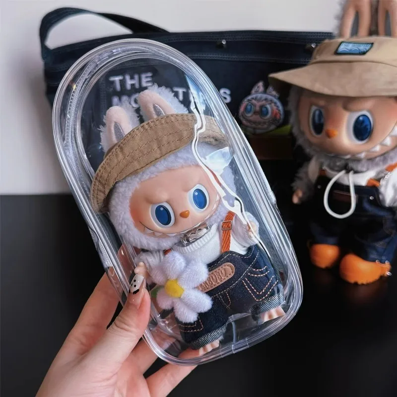 1Pc Mystery Box Storage Case Labubu Protector Case Organizer Box Square Plush Dolls Display Bag With Keychain