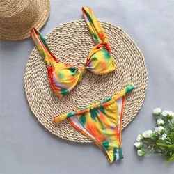 Orange Tie Dye Micro Bikinis De Mujer Front Kontted Swimwear Mini Thong Sexy Swimsuit Women Bathing Suit Bandeau Bikini 2026