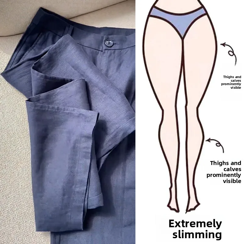 

Retro Linen Casual Pants Women Summer plus Size Loose Wide Leg Thinming Straight Cotton Linen Thin Model High Waist Long Pants