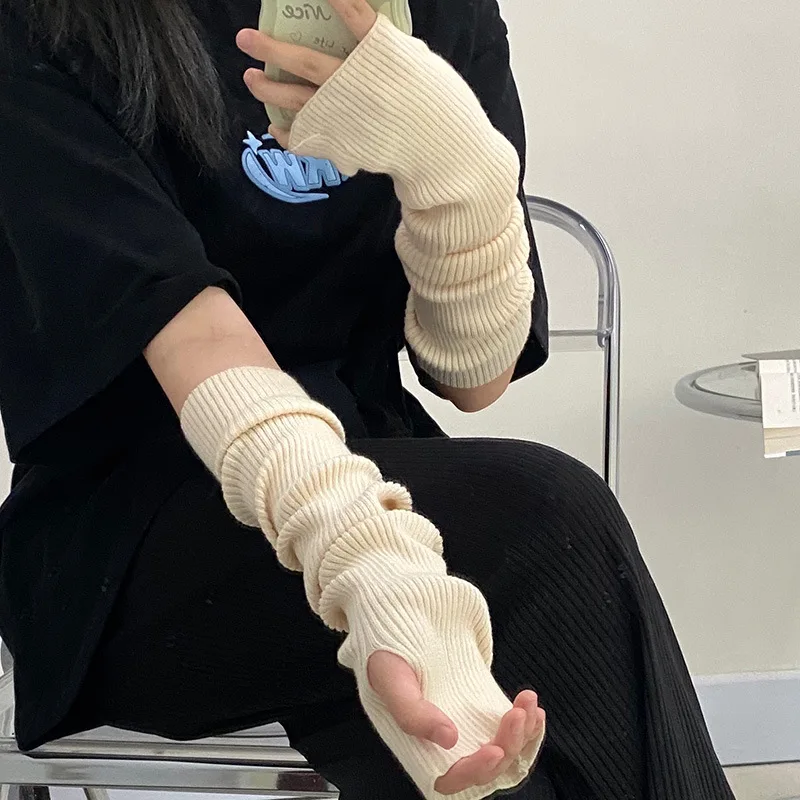 

Ins Wind Solid Color Hot-selling Best-selling Long Half-finger Gloves Women's Arm Sleeves Knitted Warm and Cold