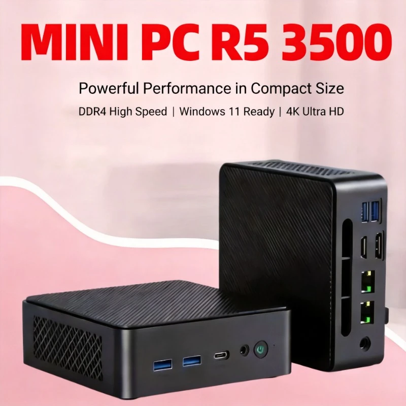 Mini PC LENO Ryzen 5 3500, 16GB DDR4, 1/2TB SSD M.2, Windows 11, 4K, Computadora de Escritorio Pequeña, Mini PC Portátil, HDMI+DP, Oficina en Casa