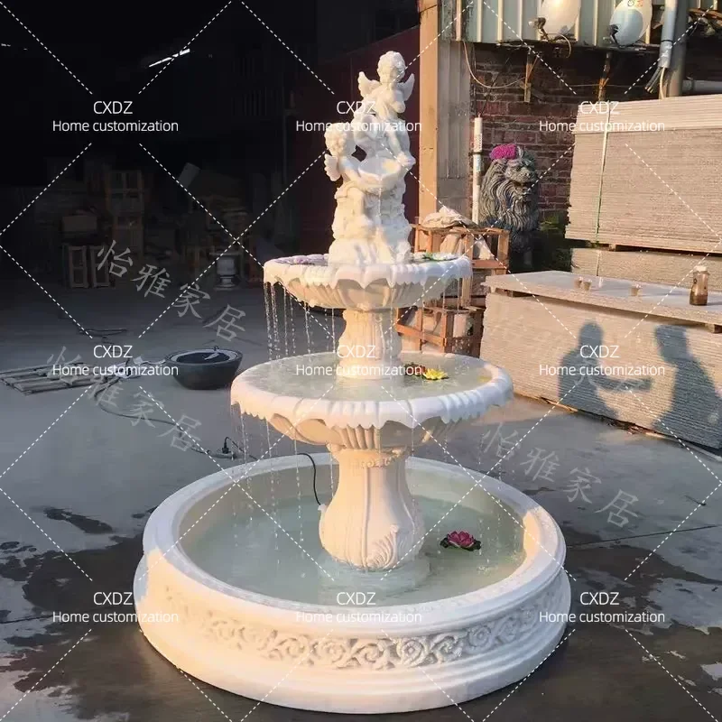 Large European Angel Fountain Sandstone Water Feature Rockery Flowing Water Decoration for Villa Garden Courtyard Fish Pond