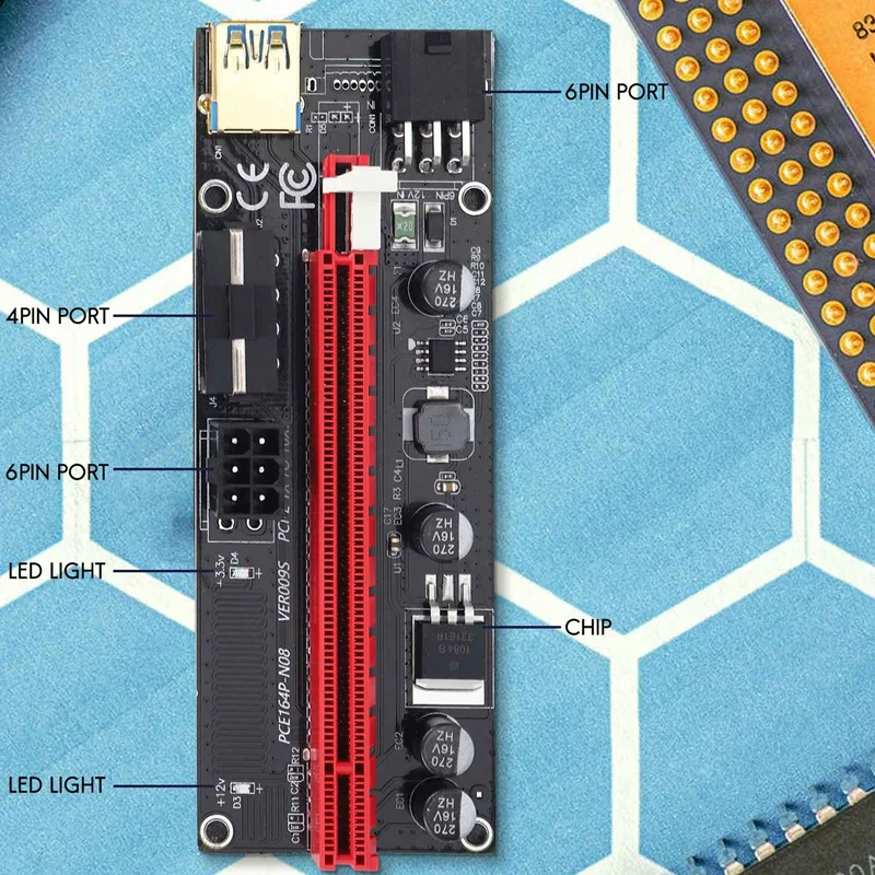 VER 009S PCIE Riser 1X bis 16X Grafik-Erweiterungskarte für GPU Mining Riser Card Extender, PCI Express Adapter, 6er-Pack