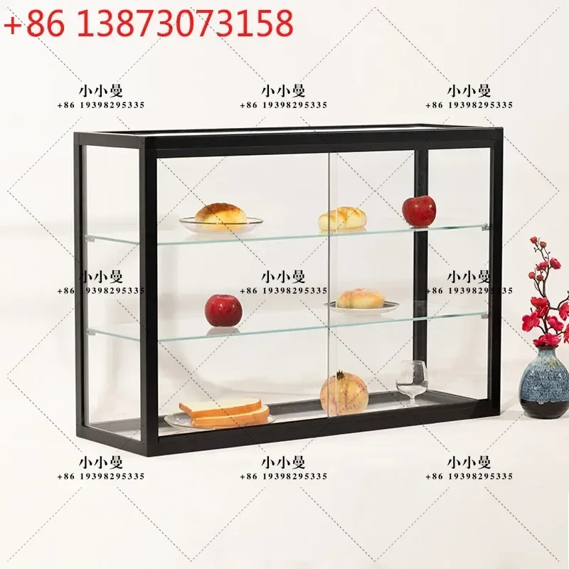Tempered glass bread coffee shop dessert shop display rack figure model tea set storage cabinet