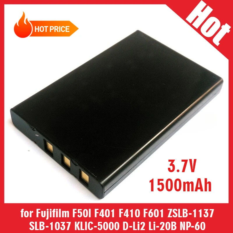 Nouvelle batterie de remplacement pour appareil photo, 3.7V, 1500mAh, pour Fujifilm F50I F401 F410 F601 ZSLB-1137 SLB-1037 KLIC-5000 D-Li2 Li-20B NP-60
