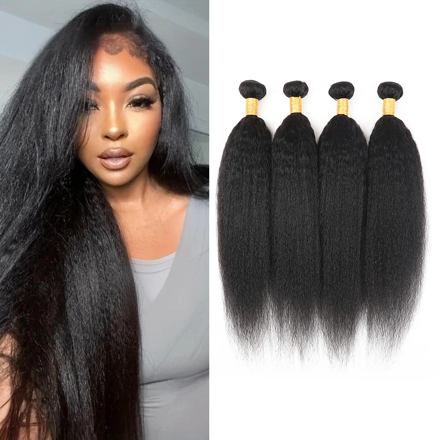 

4 пучка человеческих волос Кудрявые прямые пучки 100% Remy Virgin Необработанные наращивание волос Натуральные черные прямые человеческие волосы яки