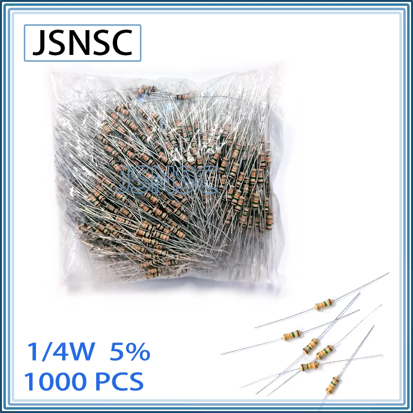 JSNSC 1000PCS 5% 1/4W 1K 62R 68R 75R 82R 91R 100R 120R 150R 180R 200R 220R 240R 270R 300R 330R 360R OHM carbon film DIP resistor