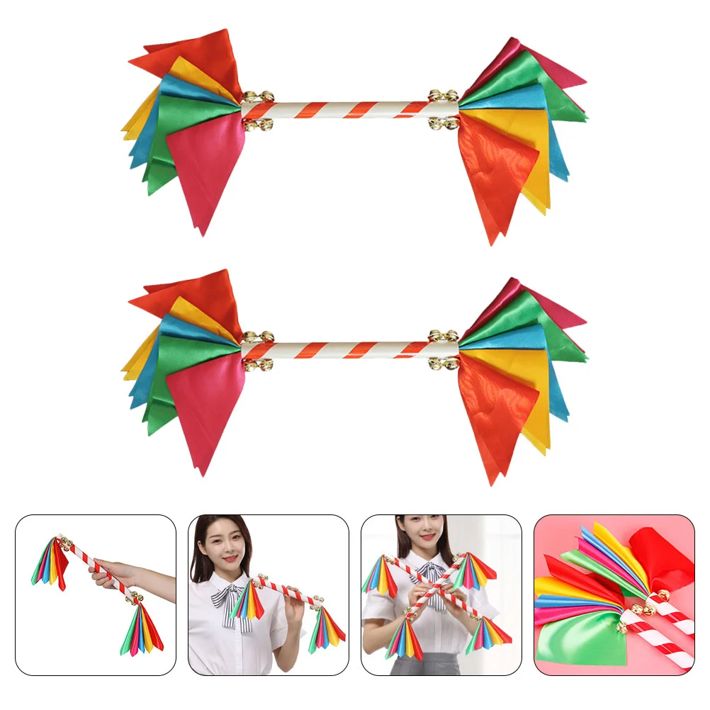 

2 Pcs Flower Stick Bell Fans Cheerleading Prop Performing Accessory Dance Team Party Property Tool Performance Stage