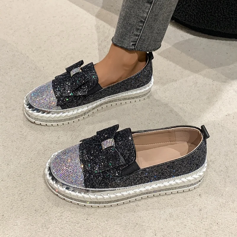 Flats Bling Loafers Women Shoes Platform Casual Luxury Sneakers 2025 Trend Walking Designer Bow Running Shoes Zapatillas Mujer