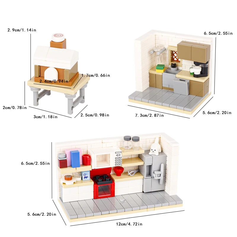 MOC kitchen Room Building Blocks Washing Machine Furniture Dog Waste Cat Bricks Toys Kids Gift