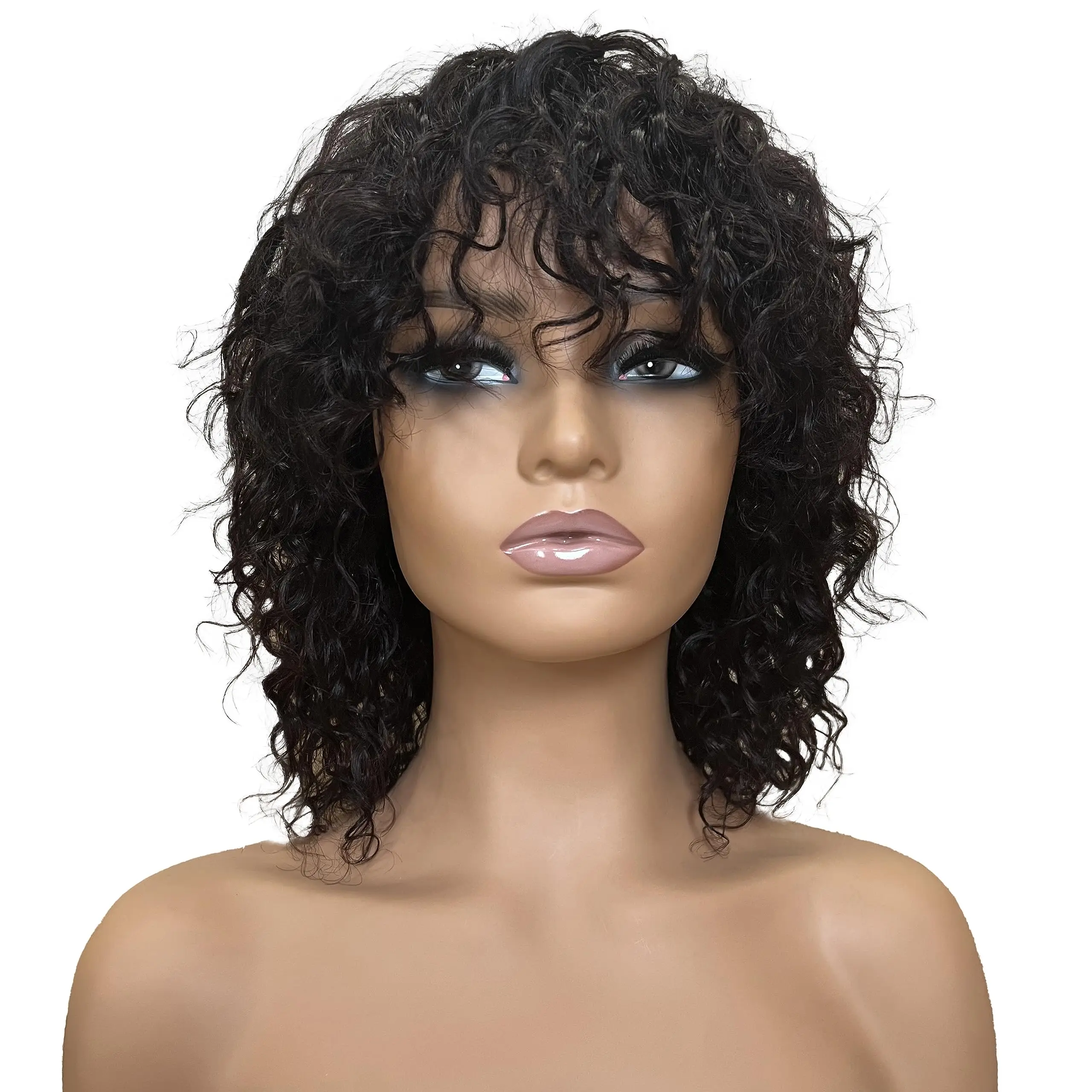 

Короткий парик Jerry Curly Pixie Bob, полностью машинной работы, с челкой, подходит для повседневного ношения женщинами, парик с эффектом водной волны