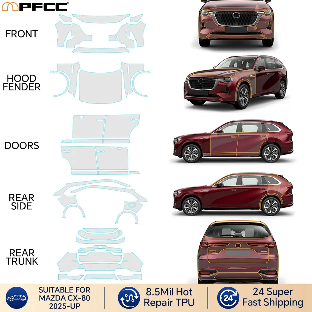 

For MAZDA CX-80 2025-UP 8.5Mil Full Vehicle Clear Bra Precut PPF Paint Protection Film Decal Wrap Film Kit Transparent Repair