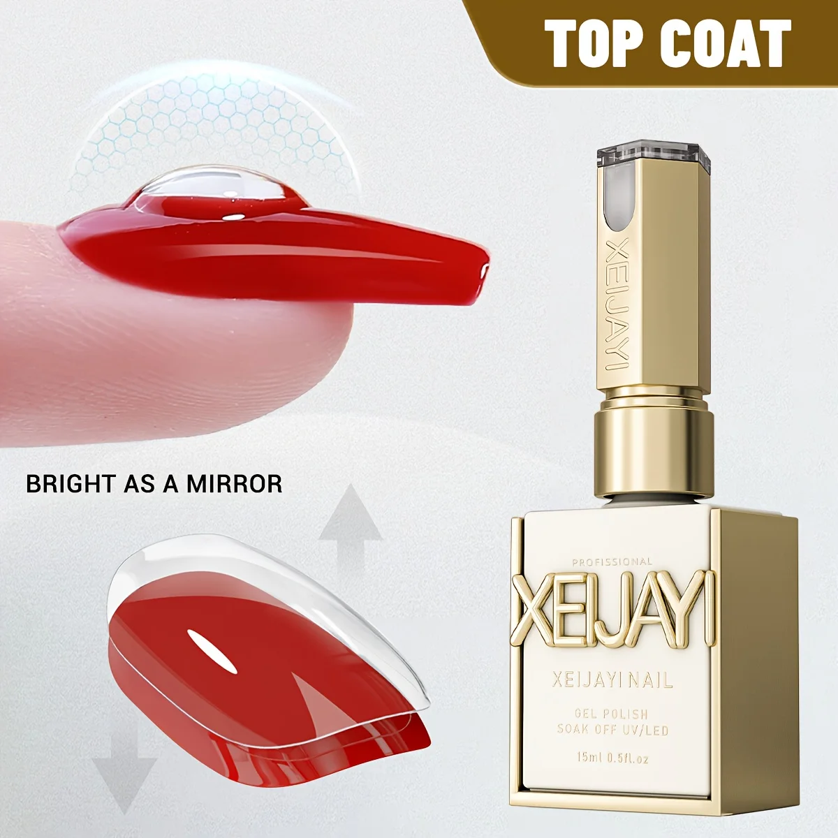 XEIJAYI 1pc 15ml Long-Lasting Gel Top Coat Shine Finish and Soak Off LED Nail Lamp - Perfect for Nail Art Design