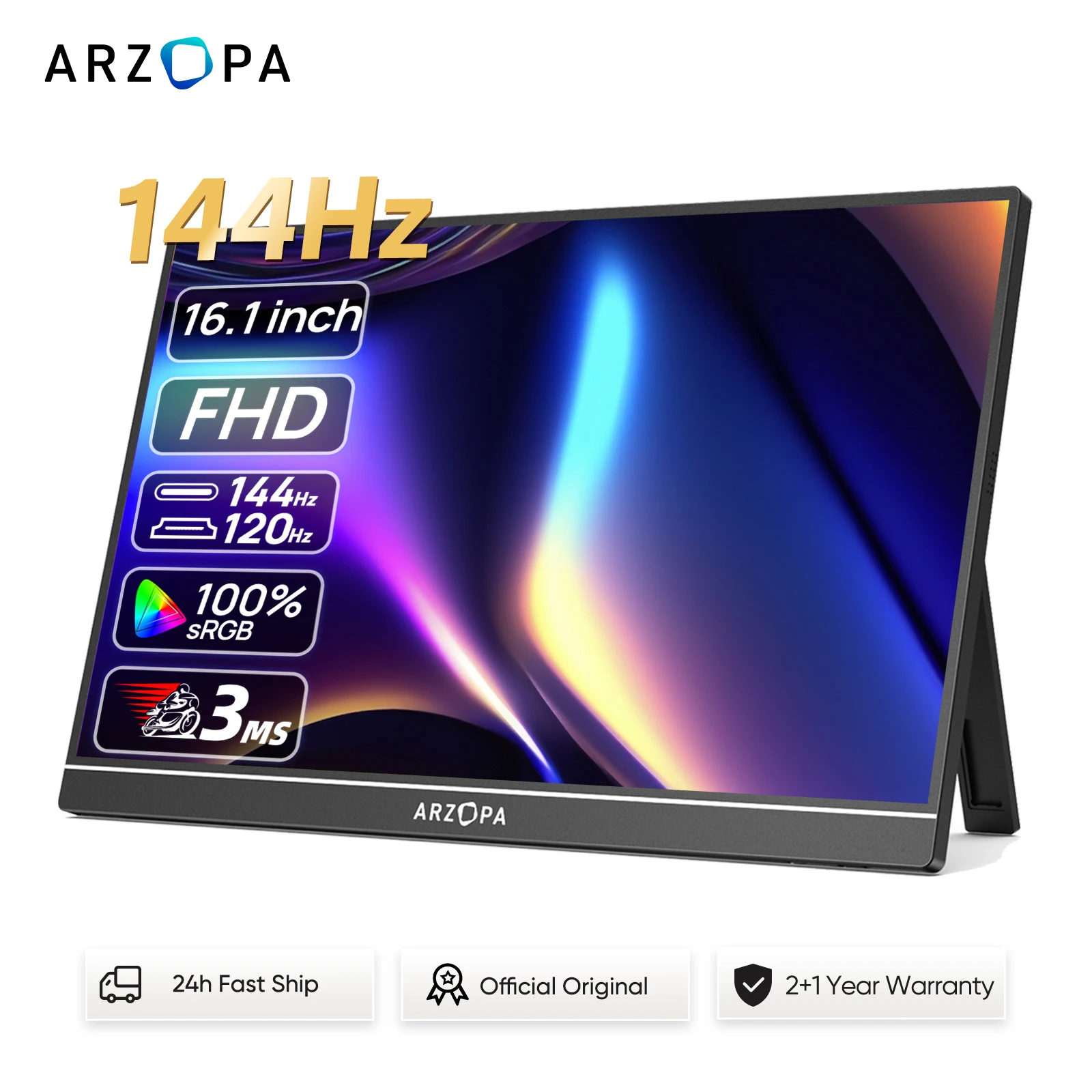 

ARZOPA 16.1 inches Portable Gaming Monitor 144hz 100%sRGB 1080P FHD IPS Screen Second Screen for Switch,Xbox,PS5,Laptop,Mac,Z1FC