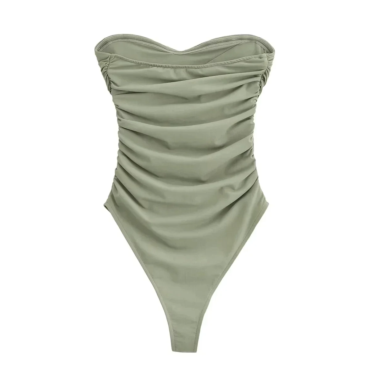 TRAF increspato a fascia body estate Off spalla tuta donna Backless Sexy Lingerie un pezzo stretto taglio alto perizoma body