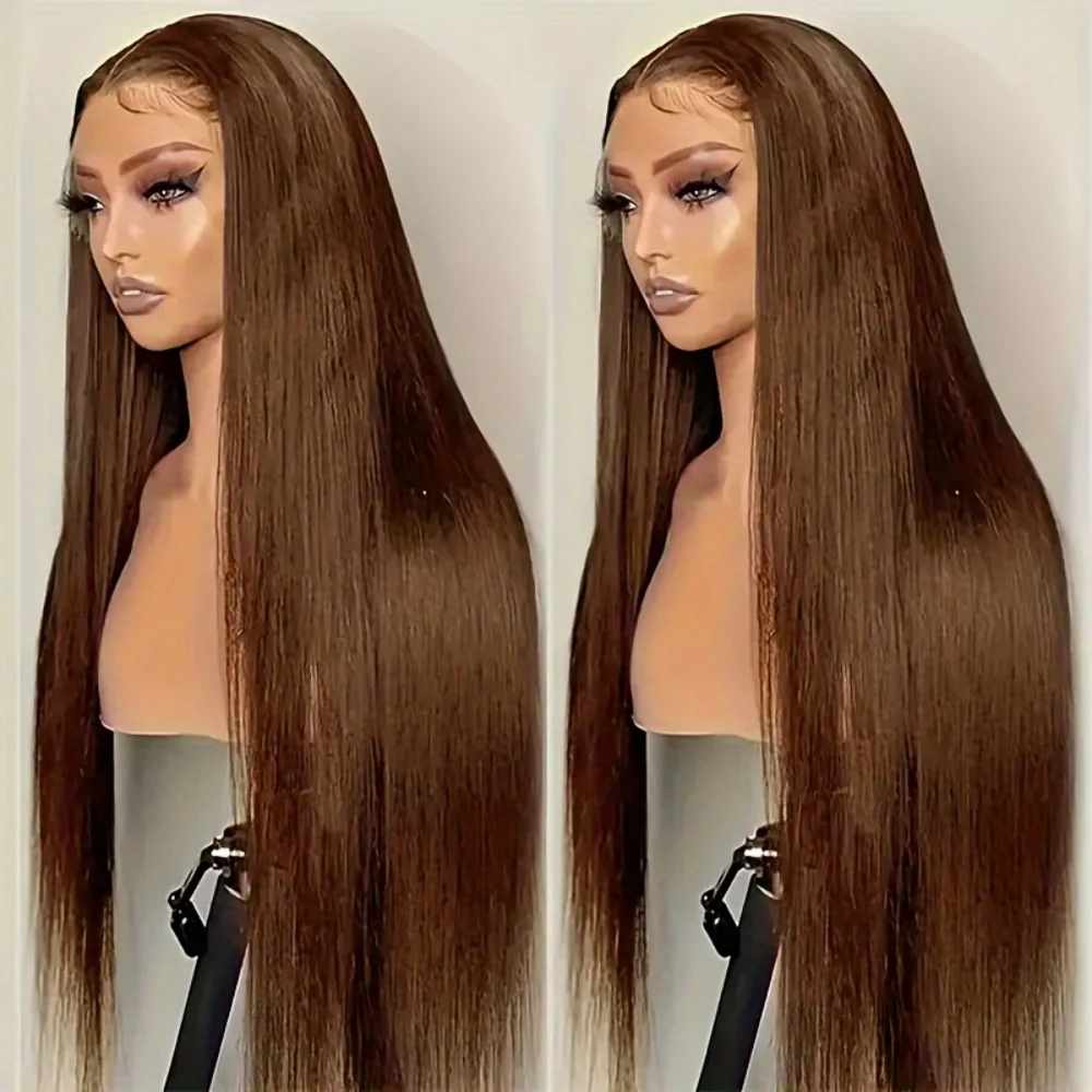 الشوكولاته براون الوجه شعر مستعار أمامي شعر طبيعي مفرود 13x6 الدانتيل أمامي شعر الإنسان الشوكولاته براون شعر مستعار 220 الكثافة للنساء 13x4