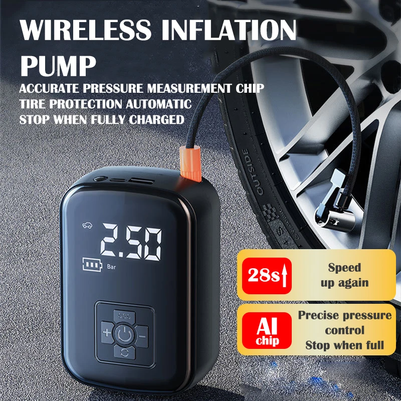 Wireless Portable Tire Inflator 150PSI Digital Pressure Display Auto Shut Off Air Pump For Car Motorcycle Bicycle Ball Inflation