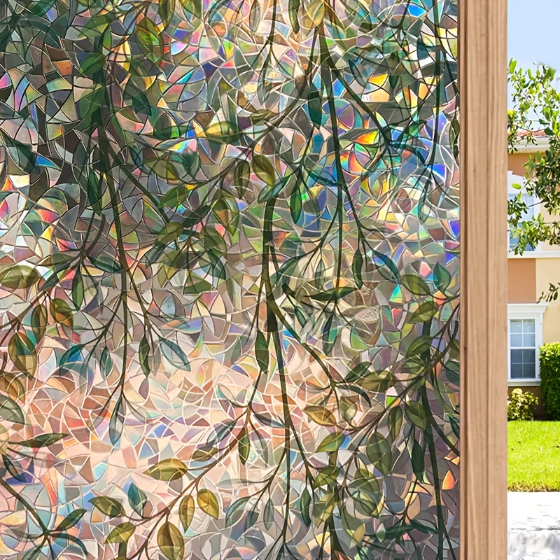 3D Stained Glass Privacy Window Film Static Cling Removable Heat Control for Home Bathroom Living Room