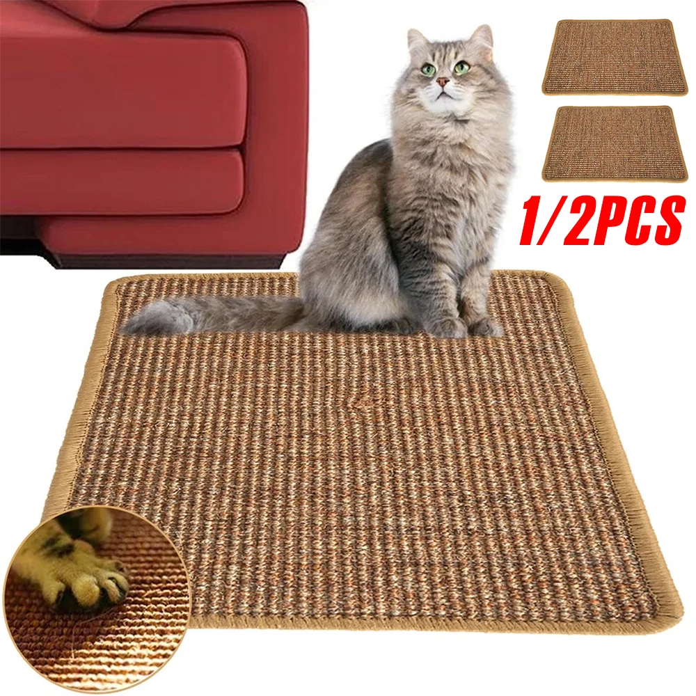 1/2Pcs Cat Scratching Mat Natural Sisal Furniture Protection Pad 11.81x15.75 Inch Thickened  Anti-Scrape Cat Rug for Home Sofa