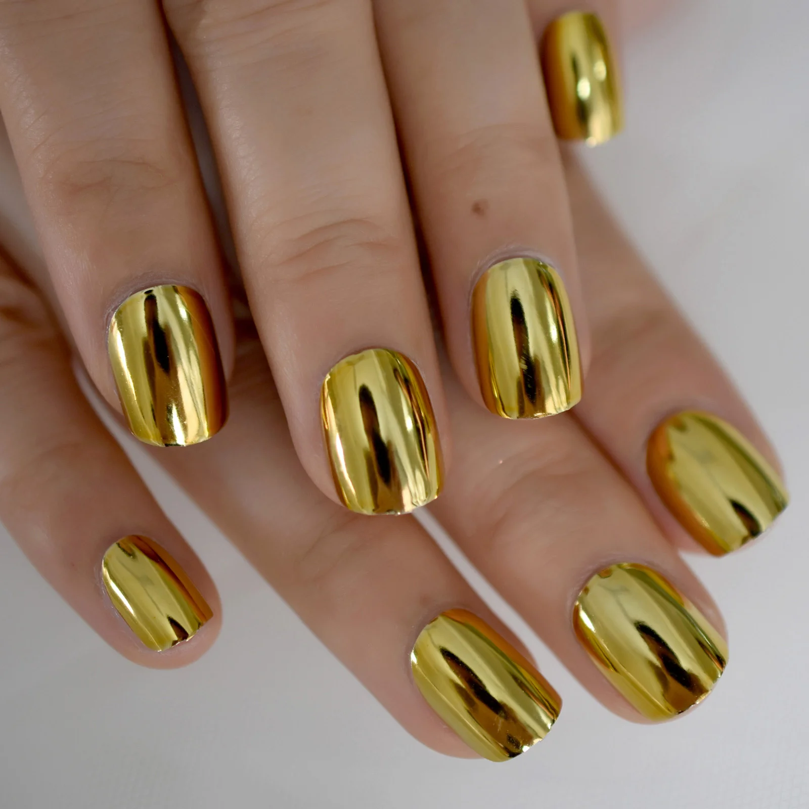 Metallic Press On Nails Short Unique Punk Cool Artificial Fake Nails Set Party Prom Mirror Nail Art Club For Women And Girls