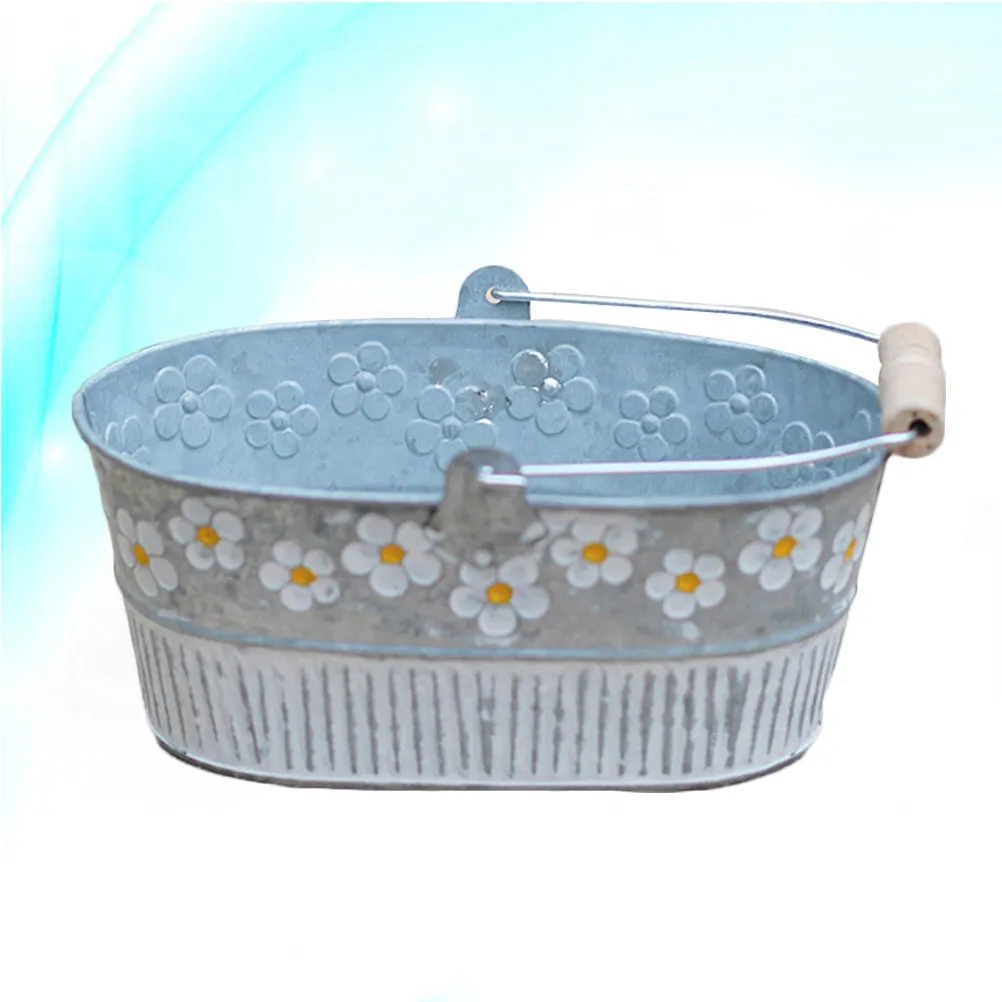 Flower Pot Metal Bucket Vintage Daisy Embossed Design Rustic Planter for Garden Home Office Wedding Decorative Storage Container