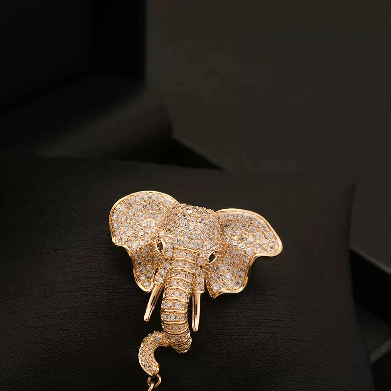 Lucky Elephant Brooch for Women Elegant Bright Lapel Pin Luxury Suit Coat Nice Chic Stylish Daily Wear Gift Clothing Accessory