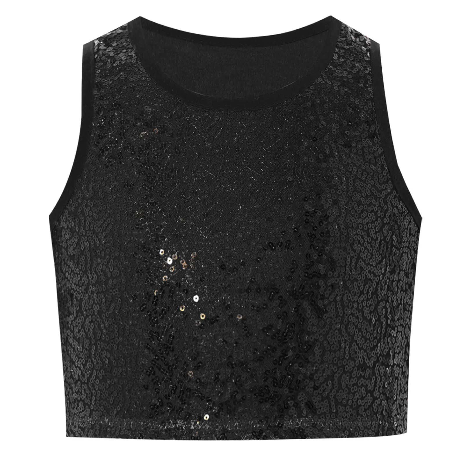 

Kids Girls Sequins Dance Tank Top Camisole Round Neck Sleeveless Vest School Hip hop Jazz Dance Crop Tops for Stage Performance