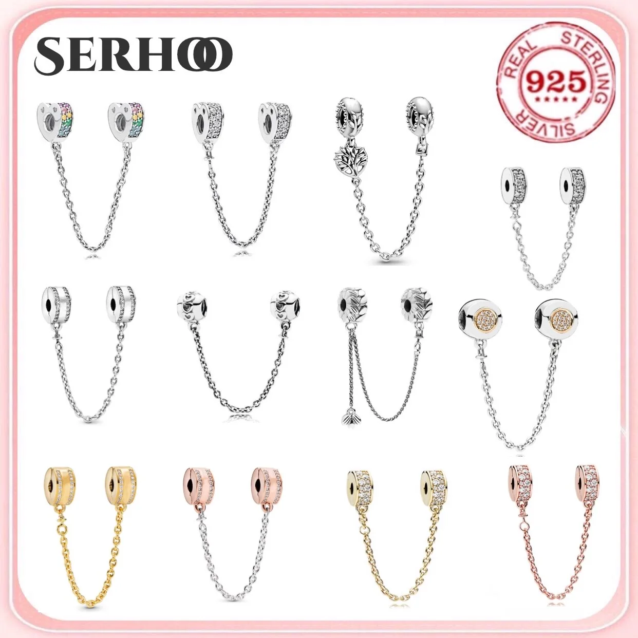 

Hot sale Romantic 925% Sterling Silver Luxury Round Zircon Safety Chain Women's Bracelet DIY Jewelry Accessories partyGift