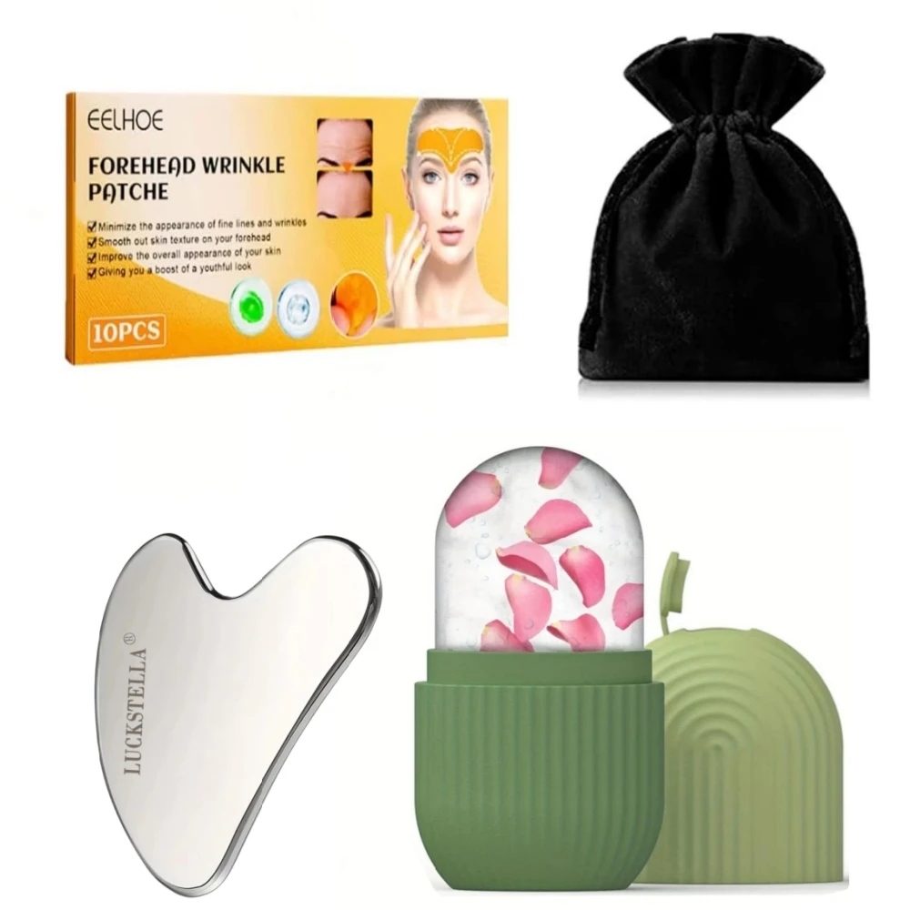 

Forehead Wrinkle Patch, Ice Face Roller & Stainless Steel Gua Sha Board Set Anti-wrinkle Smooth Wrinkles Treatment Tool
