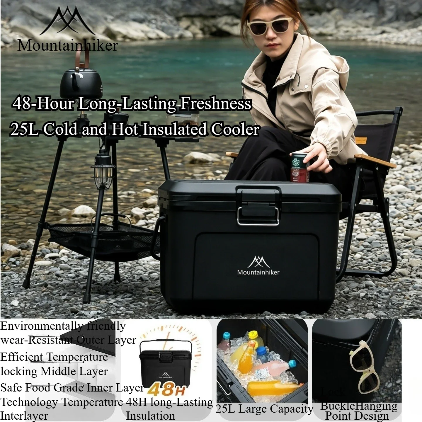 

Mountainhiker 25L Dual-Purpose Insulated Box Portable Cooler Box 48H nsulated Box BBQ Outdoor Camping Car Cooler Refrigerator