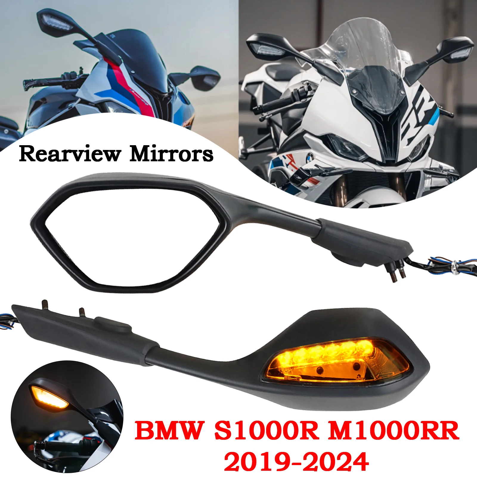 

S1000RR Rearview Mirror LED Turn Signal Light For BMW S1000RR M1000RR Motorcycle Indicator Rear Mirror LED Side Mirror 2019-2024