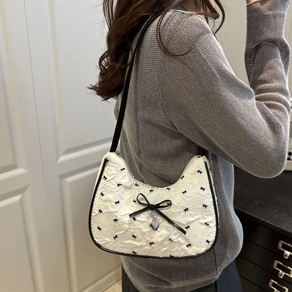 Creative Pink White Shoulder Bag Large Capacity Casual Tote Bag Bowknot Handbag Gift