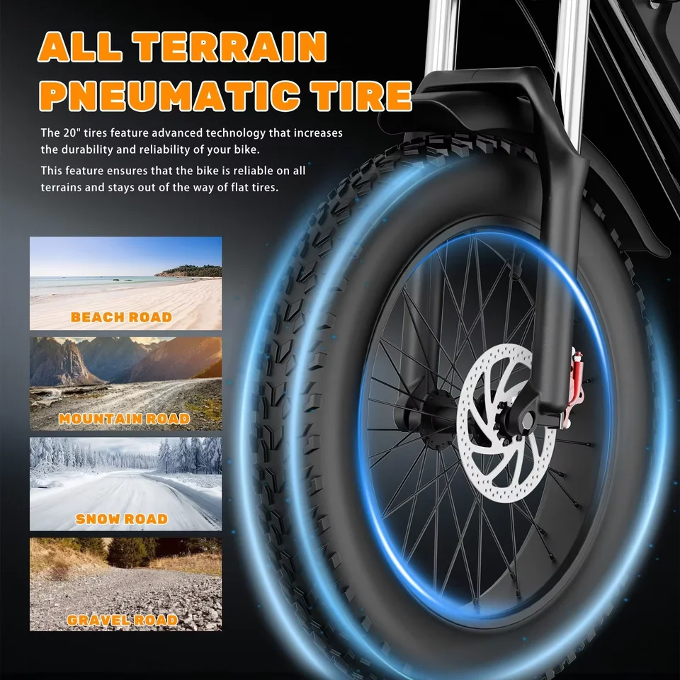 YVY K20 Electric Bike for Adults 1500W 33MPH 48V 20Ah Removable Battery 20" for Mountains Sand Fat Tire Ebike Motorcycle image 4