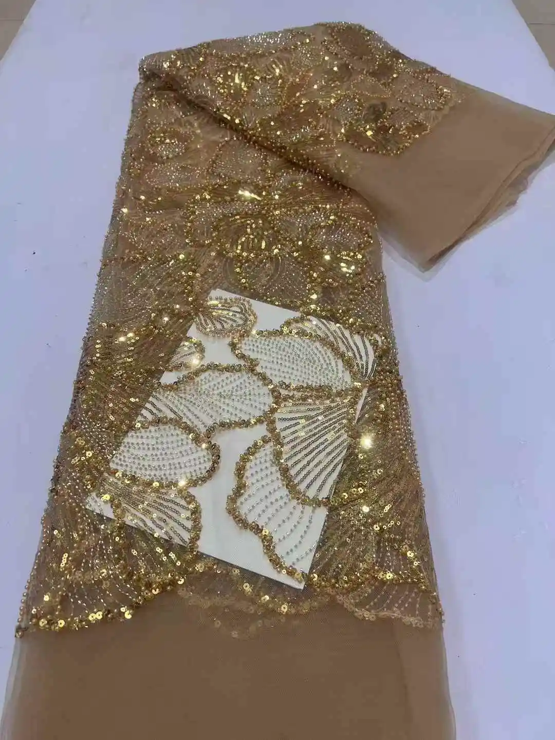 

Newest High Quality African Nigerian Tulle Lace Fabric 2025 French Sequins Beads Fabric Sewing Embroidery Lace For Dress 5 Yards