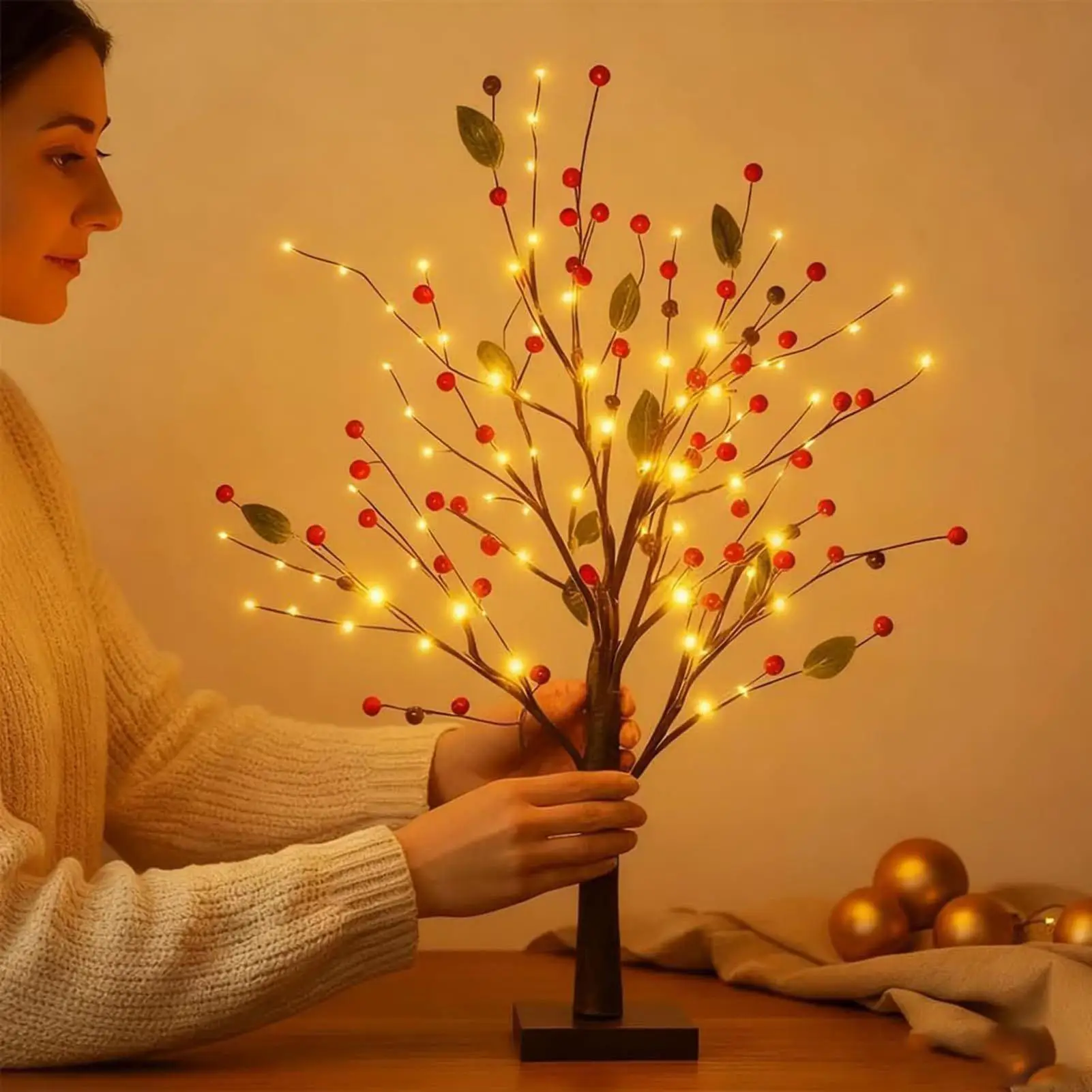 

Светящаяся красная ягода, рождественский декор со светодиодной подсветкой, праздничная елка, центральная часть стола для квартиры, ресторана, мероприятия