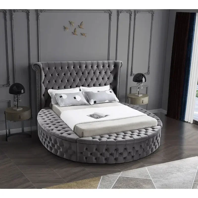 for Dongguan Tianhang Furniture Factory Direct Velvet Queen Bedroom Bed Storage king Round Bed Customizable Bed Room Set