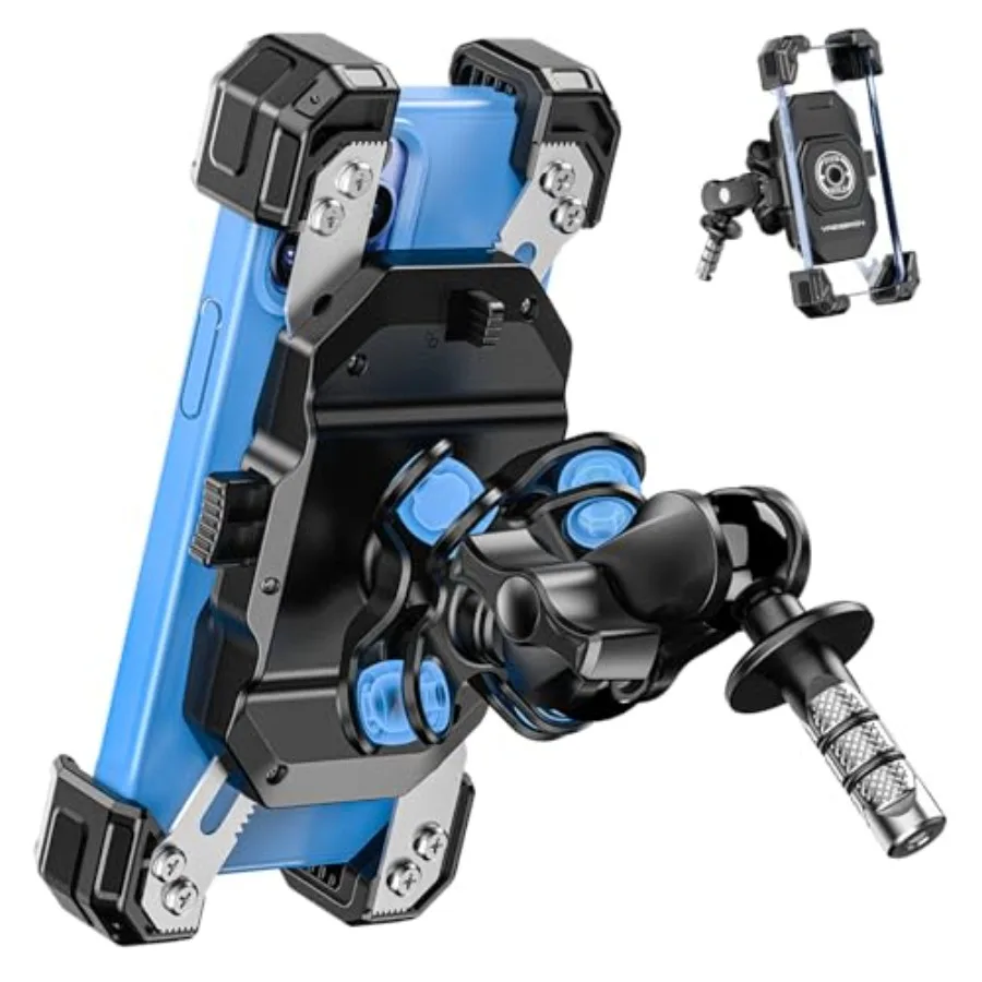 

Motorcycle Fork Stem Phone Mount with Vibration Dampener, Motorcycle Cell Phone Holder with Aluminum Alloy Anti-Theft Short Arm