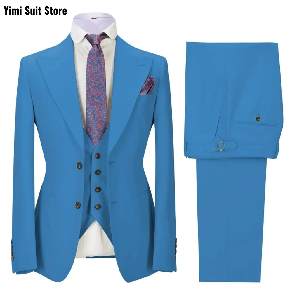 럭셔리 남성 정장 3피스 라펠 비즈니스 남성 신랑 결혼식 블레이저 파티 드레스 수트 비즈니스 블레이저 세트 재킷+조끼+바지