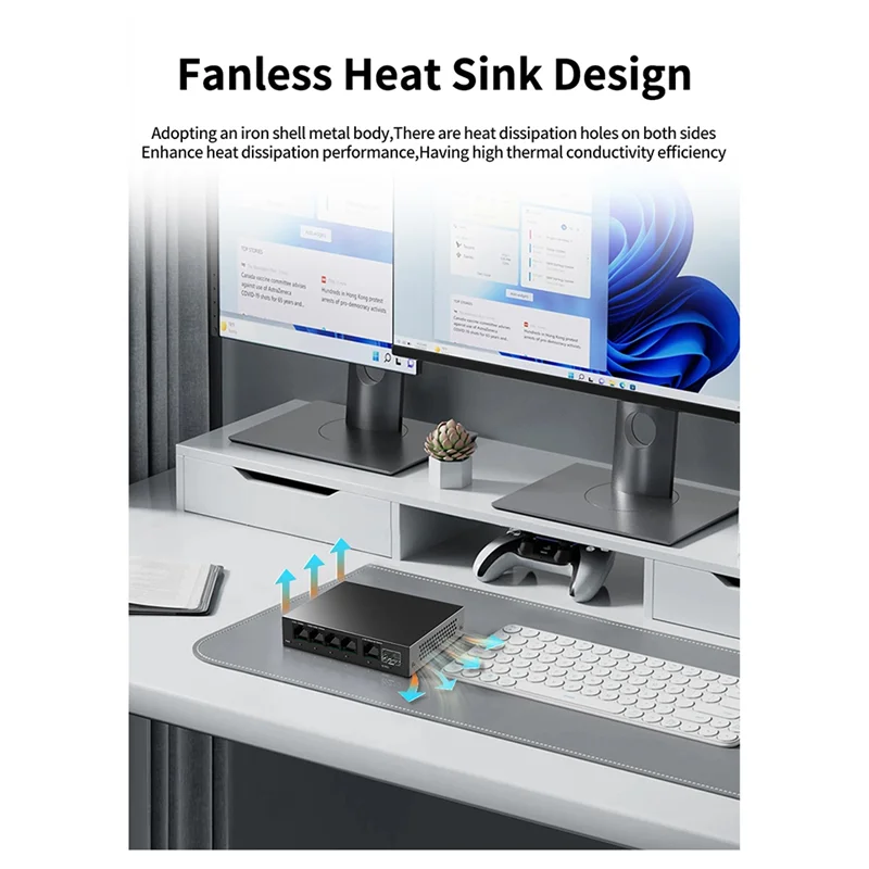 -FDDT 2.5G Switch 5 portas 2500Mbps Switch de rede com 10G SFP + Auto MDI/MDIX Plug And Play Switch Ethernet não gerenciado PLUGUE