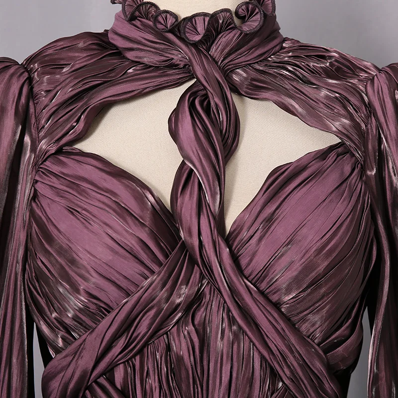 فستان سهرة مثير للنساء للشتاء والربيع بأكمام طويلة أنيق بفتحة عالية فستان ماكسي فاخر مطوي للحفلات فساتين 2026