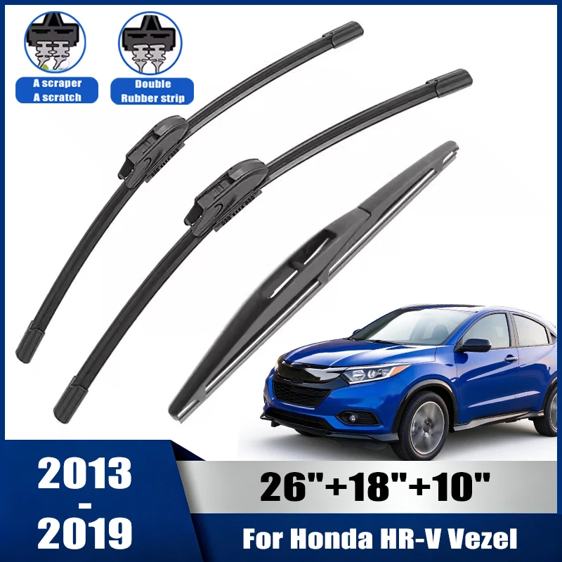 26''+18''+10'' Car Wiper For Honda HR-V Vezel 2013-2019 Front Rear Wiper Blades Brushes Cutter Auto Accessories 2016 2017 2018