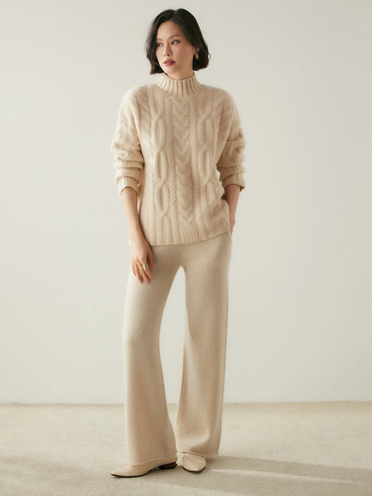 

ANGEL Autumn Winter Thick Cashmere Sweater Women 100% Cashmere Knitwear Comfy Warm Sweater Tops Mock Neck Long Sleeve Pullover