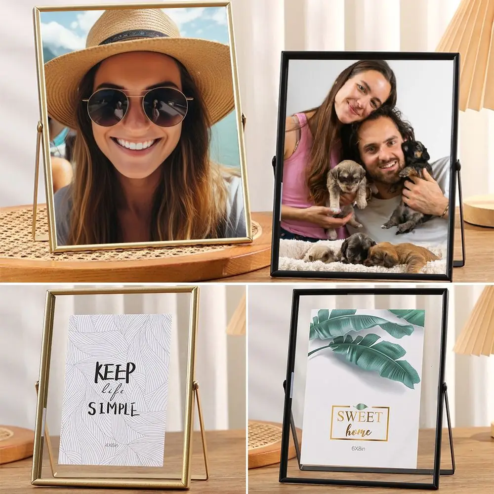 4/6/7/8/10 Inch Metal Photo Frame Gold Black Acrylic Screen Picture Holder Rectangle Photo Display Calligraphy Painting Display